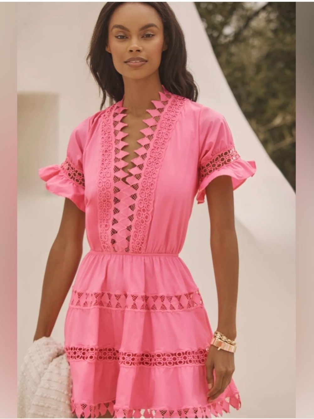 Peixoto Ora Dress Sz S Cotton Embroidered Mini Pink Swim Cover Up